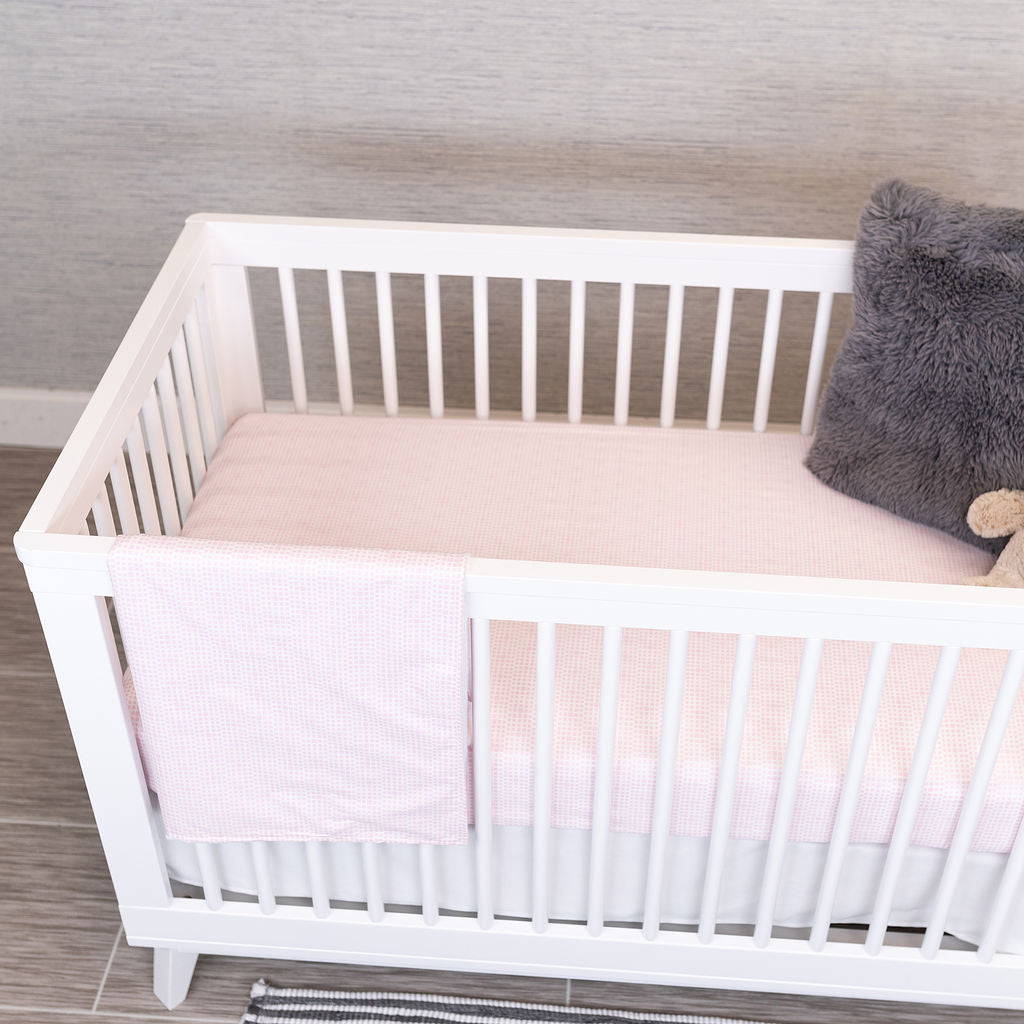 Tea Parties One Day - Classic Nursery Bedding Set - Pink Geometric Squares on Ivory - Olli+Lime